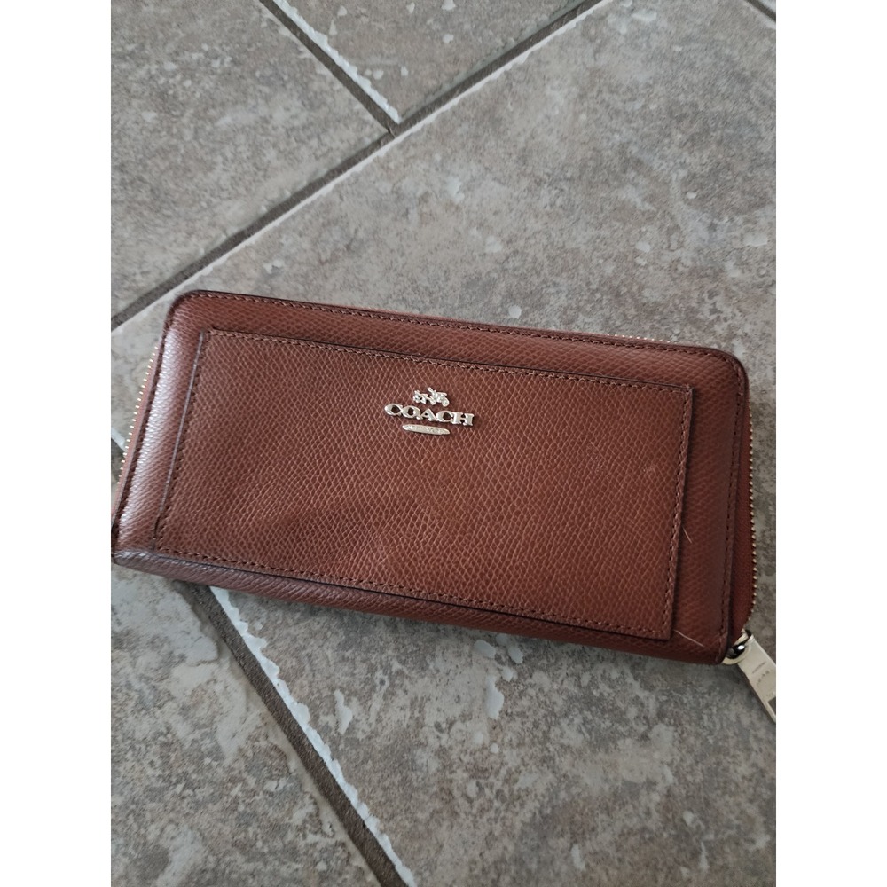 Coach Saddle Brown Crossgrain Leather Accordion Zip Around Long Wallet